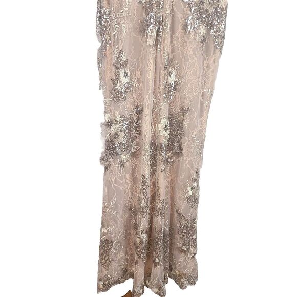 MAC DUGGAL 67842 Taupe Beaded Embroidered Lace Bell Sleeve Gown Womens (12) $698 - Picture 13 of 16